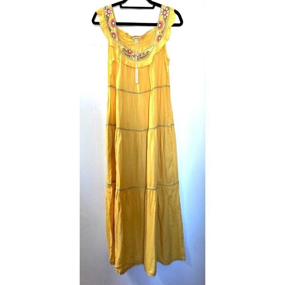 NWT Max Studio Womens Yellow Embroidered Floral Maxi Dress Medium - Picture 1 of 5